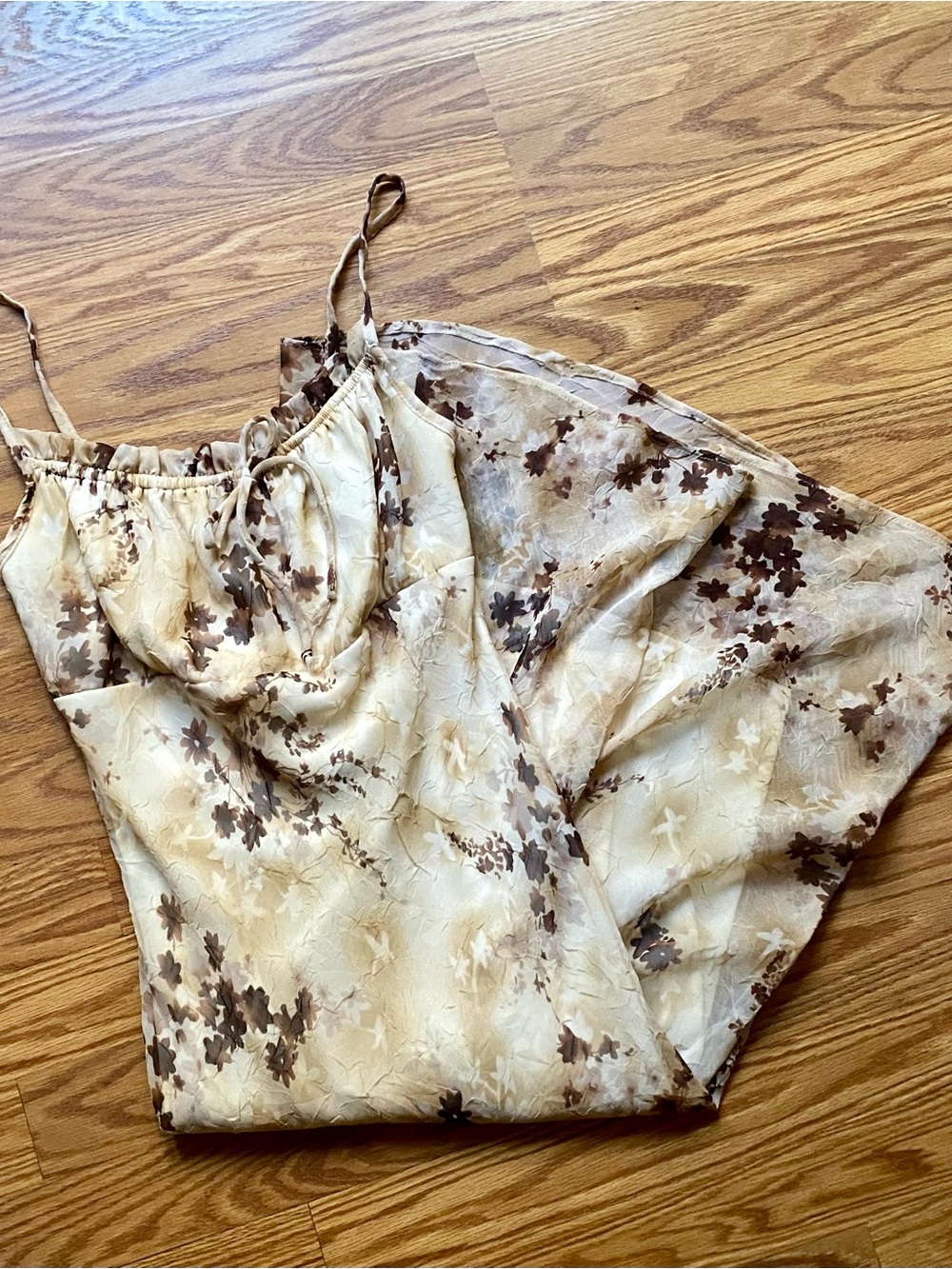 Y2K Charlotte Russe Floral Tie-Front Slip Dress in Beige and Brown - Picture 4 of 7